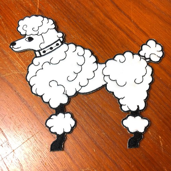 50’s Poodle White Satin 6"  Applique Facing Left Vintage  NOS - Picture 1 of 7